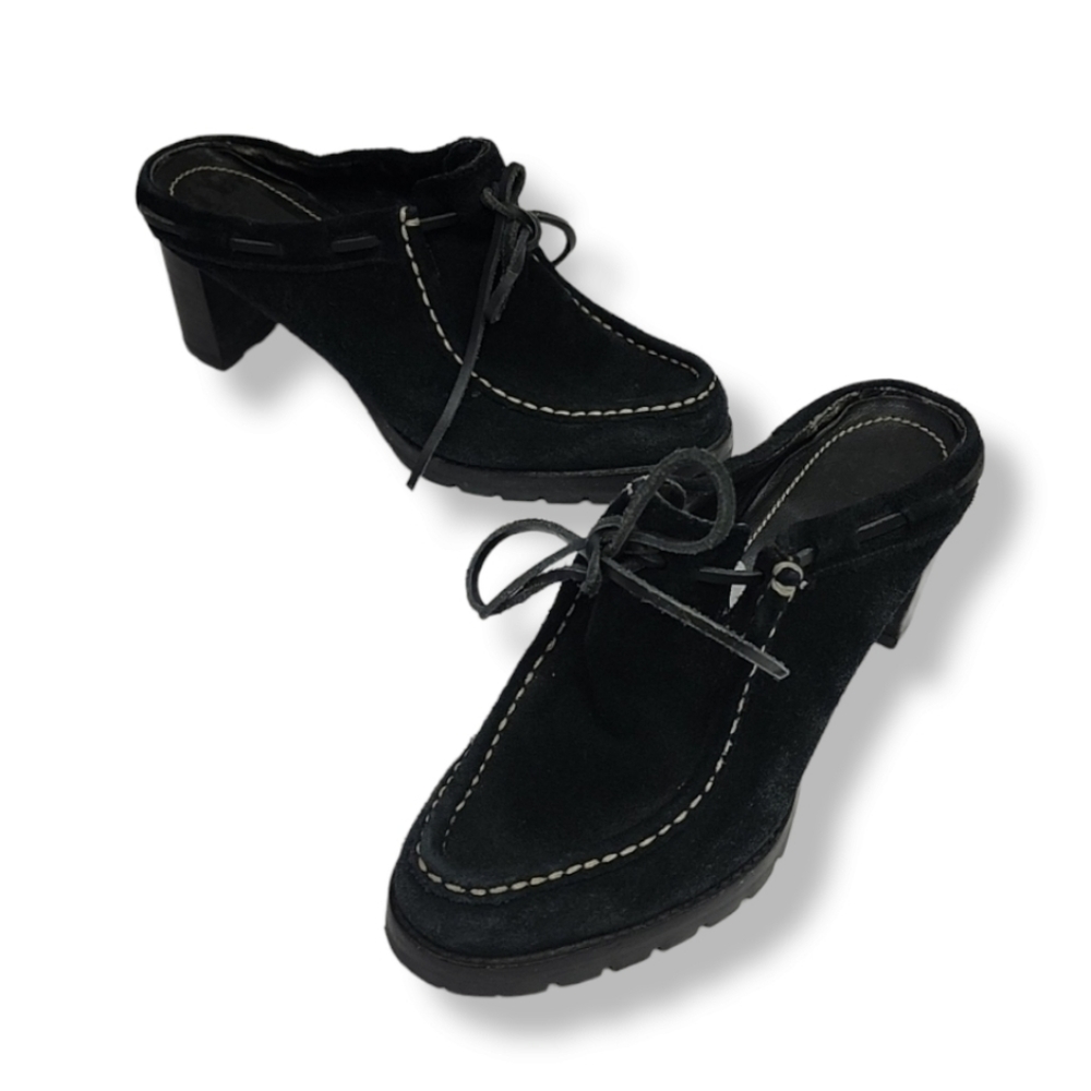 VINTAGE Y2K LRL RALPH LAUREN Mindi Suede Moccasin Mules 6 Clogs Vibram Lug Soles - Picture 14 of 16